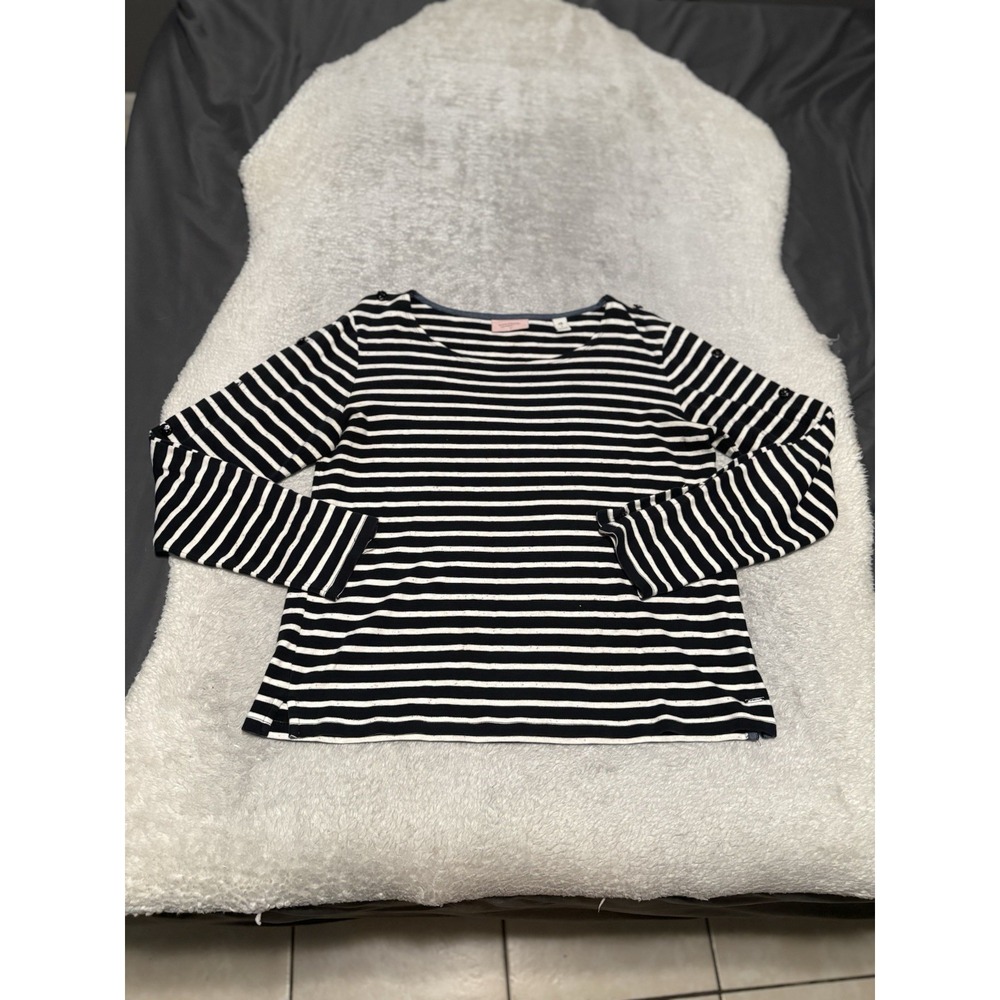 Scotch & Soda Amsterdams Blauw Striped Button Shoulder Top Navy White Size 3 L